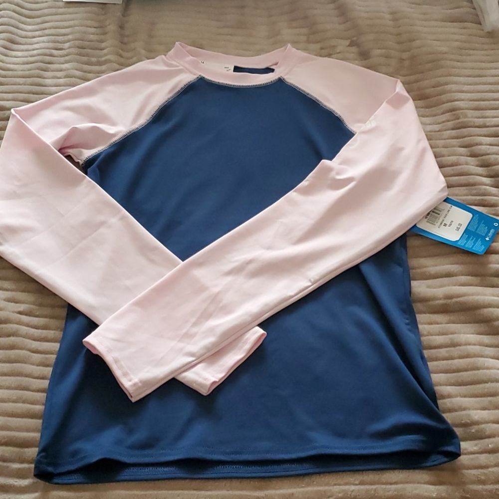 Columbia Girls' Long Sleeve Rash Guard - Navy & Light Pink